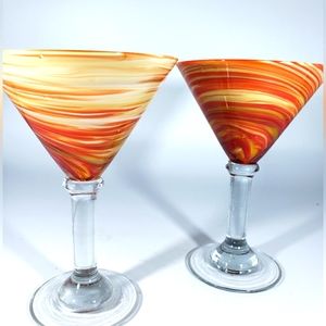 Pair Of Art Glass Martini Margarita Glasses